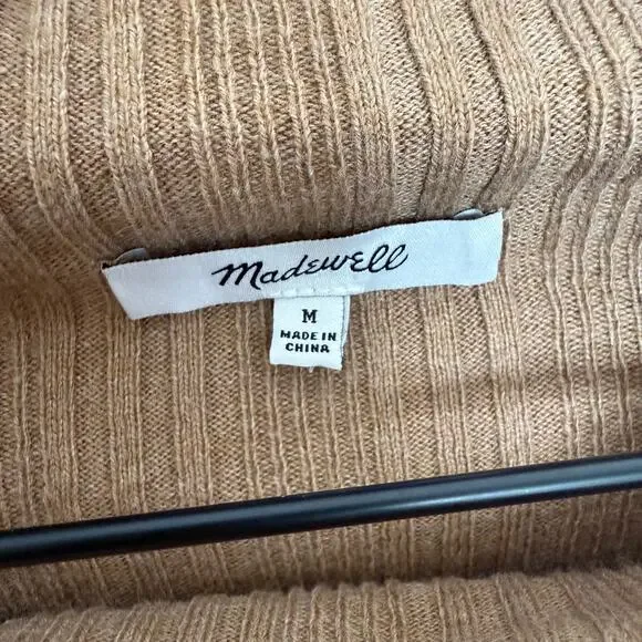 MADEWELL Women's Leaton M Lightweight Ribbed Mock Sweater Heather Caramel Brown - Picture 11 of 15